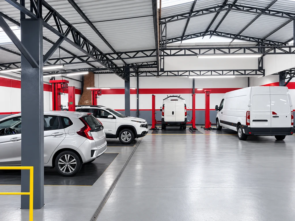 Estrutura da oficina mecânica Gava Pneus Loja 2, com elevadores de veículos